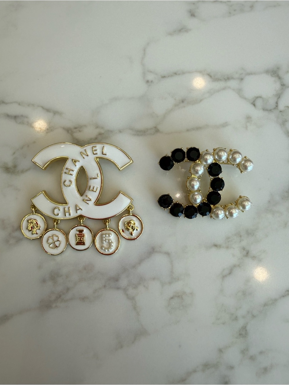 Beautiful Hand Crafted White & Black Charm Brooch Set